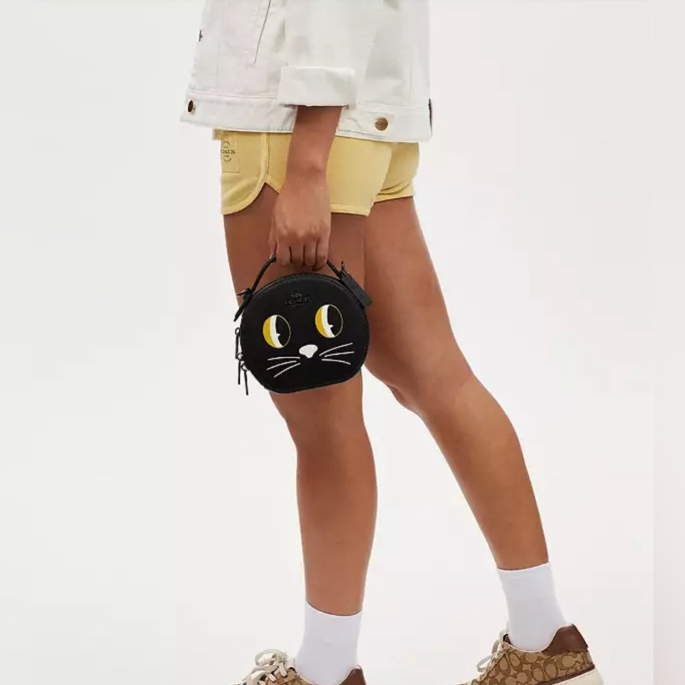 NWT Coach Canteen Circle Crossbody Halloween Cat Black Leather Purse Bag Kitten - Picture 6 of 12